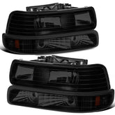 Black Housing Headlights & Bumper Lights For 1999-2002 Chevy Silverado 1500 2500/2001-2002 Chevy Silverado 1500HD 2500HD 3500/2000-2006 Suburban Tahoe